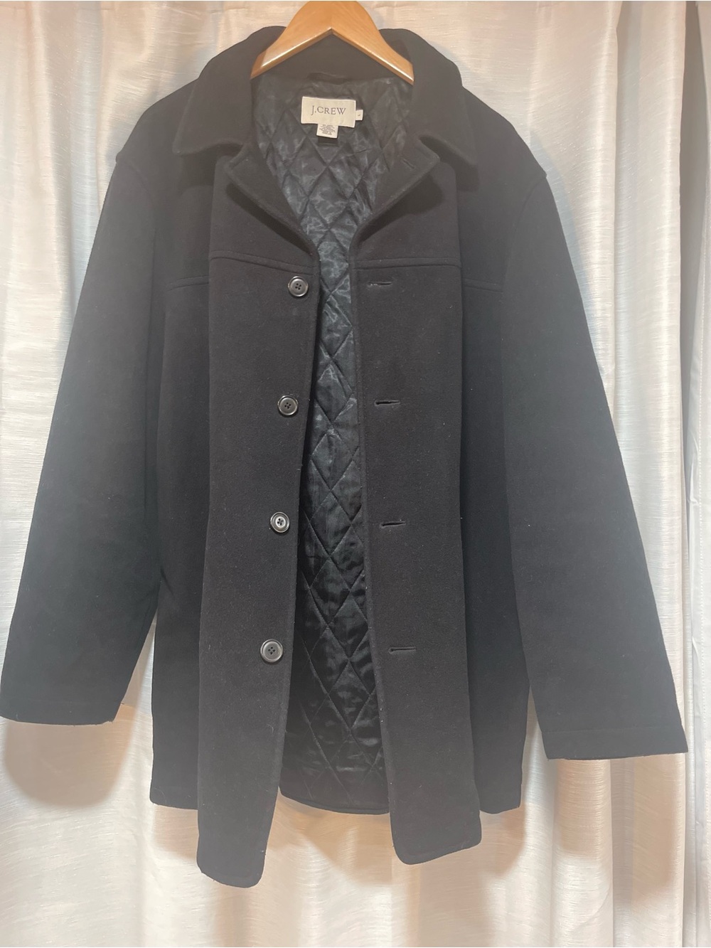 J. Crew Black Quilted-Lined Wool Pea Coat